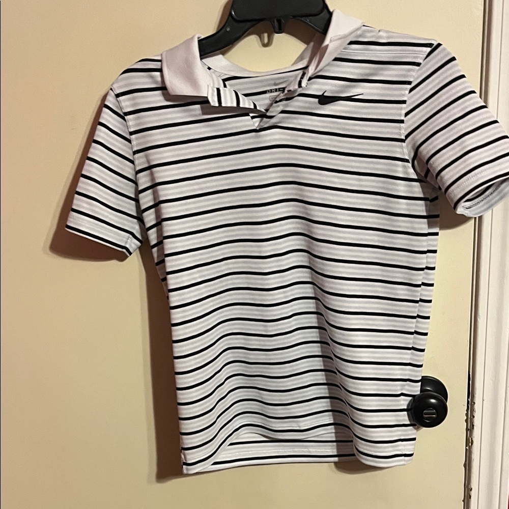 Nike Kids Black and White Striped Polo